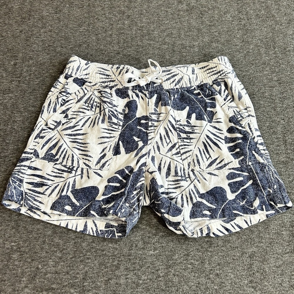 Nautica Womens Shorts Small Blue Floral Linen Blend Drawstring Coastal Chic